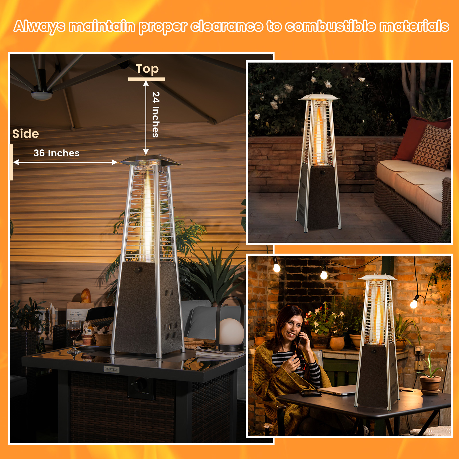 35" Portable Tabletop Pyramid Patio Heater Steel Propane gas 9500 BTU